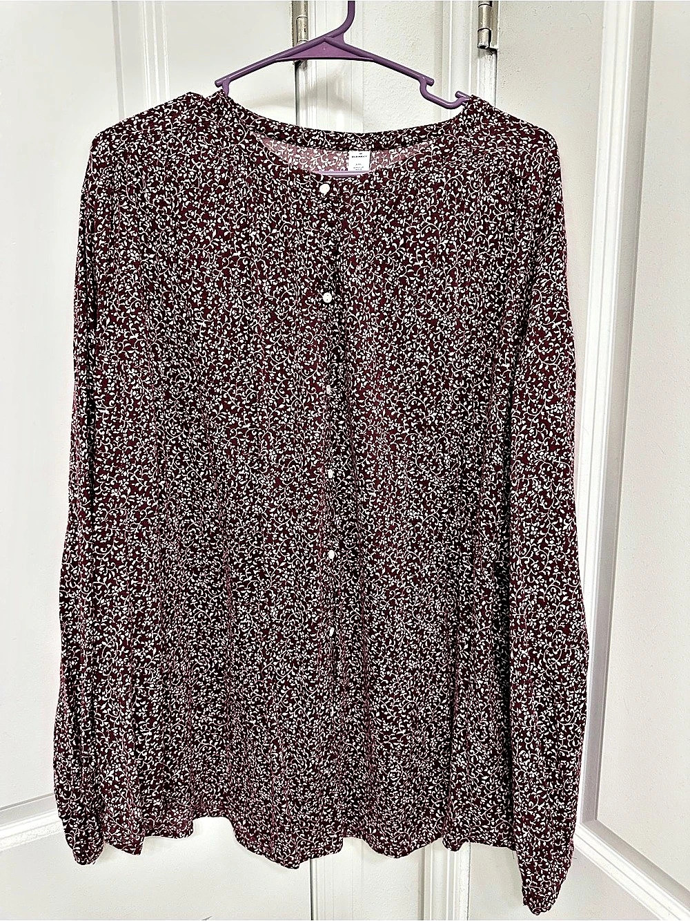 Old Navy Floral Button Front Blouse Burgundy & White 2XL Like New